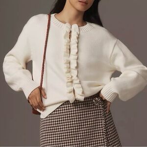 Anthropologie & English Factory Cream Ruffle Sweater